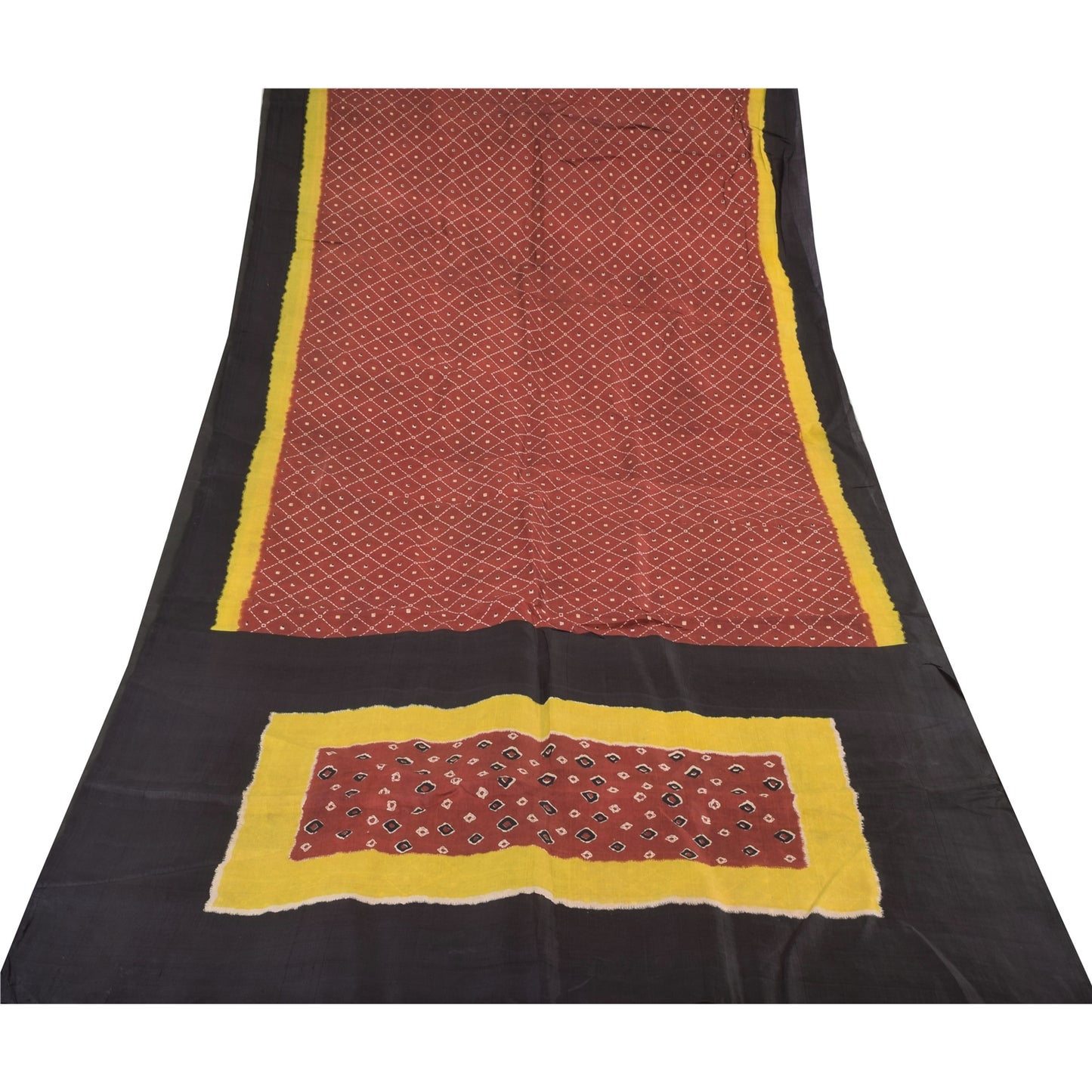 Sanskriti Vintage Sarees Coffee-Brown Pure Silk Bandhani Printed Sari 5yd Fabric