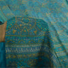 Sanskriti Vintage Sarees From India Blue Pure Silk Printed Sari 6yd Craft Fabric