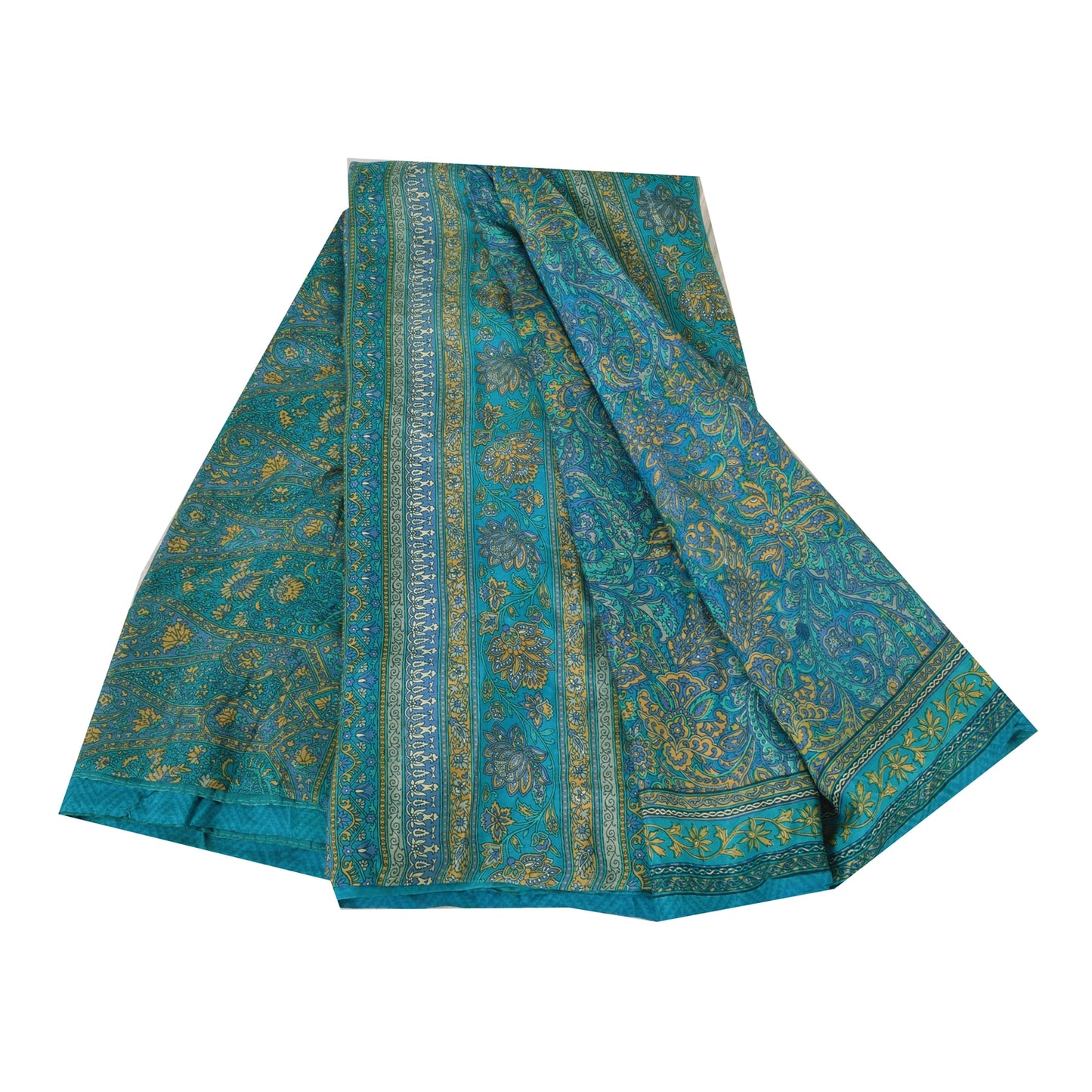 Sanskriti Vintage Sarees From India Blue Pure Silk Printed Sari 6yd Craft Fabric