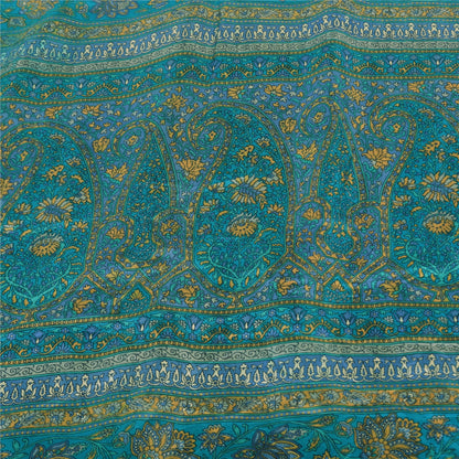 Sanskriti Vintage Sarees From India Blue Pure Silk Printed Sari 6yd Craft Fabric