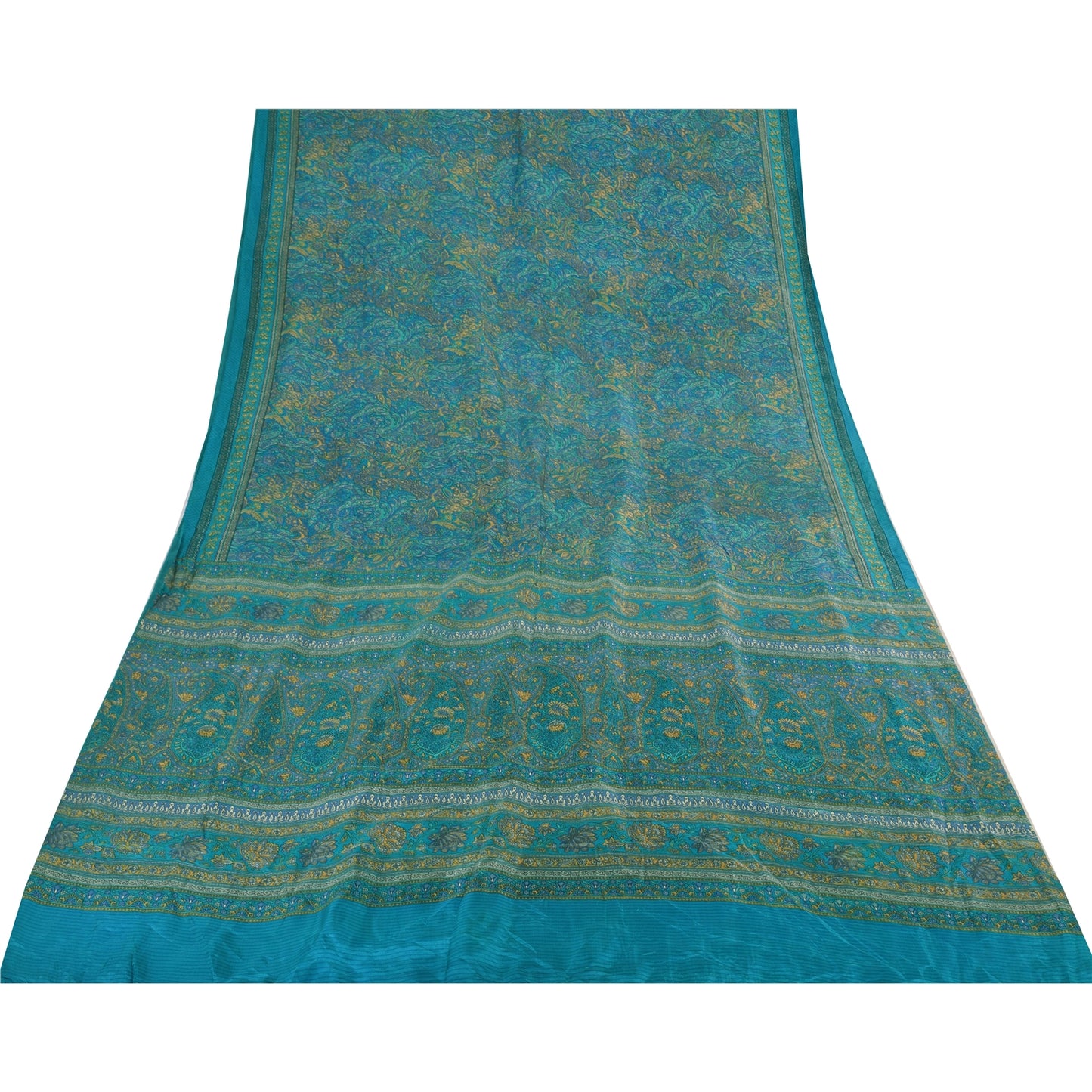 Sanskriti Vintage Sarees From India Blue Pure Silk Printed Sari 6yd Craft Fabric