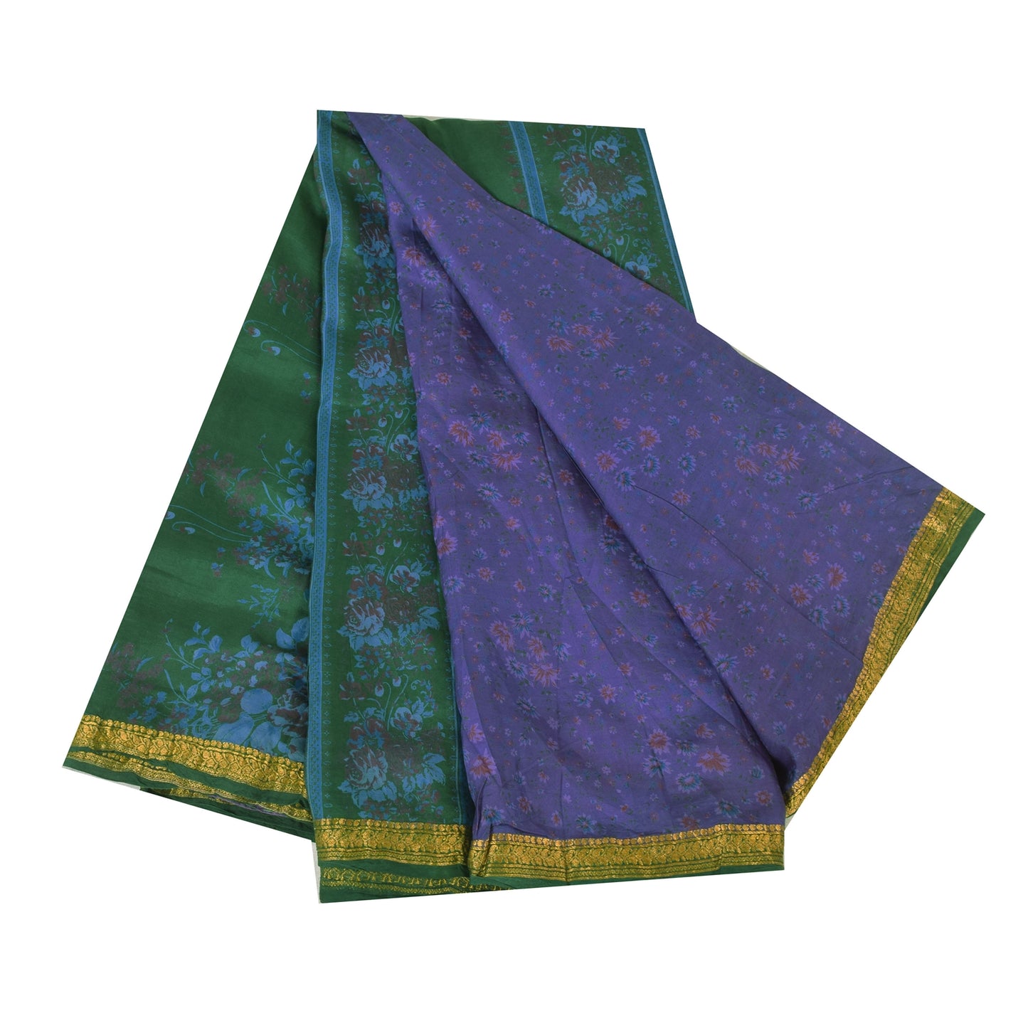 Sanskriti Vintage Sarees Purple Zari Border Pure Silk Printed Sari Craft Fabric