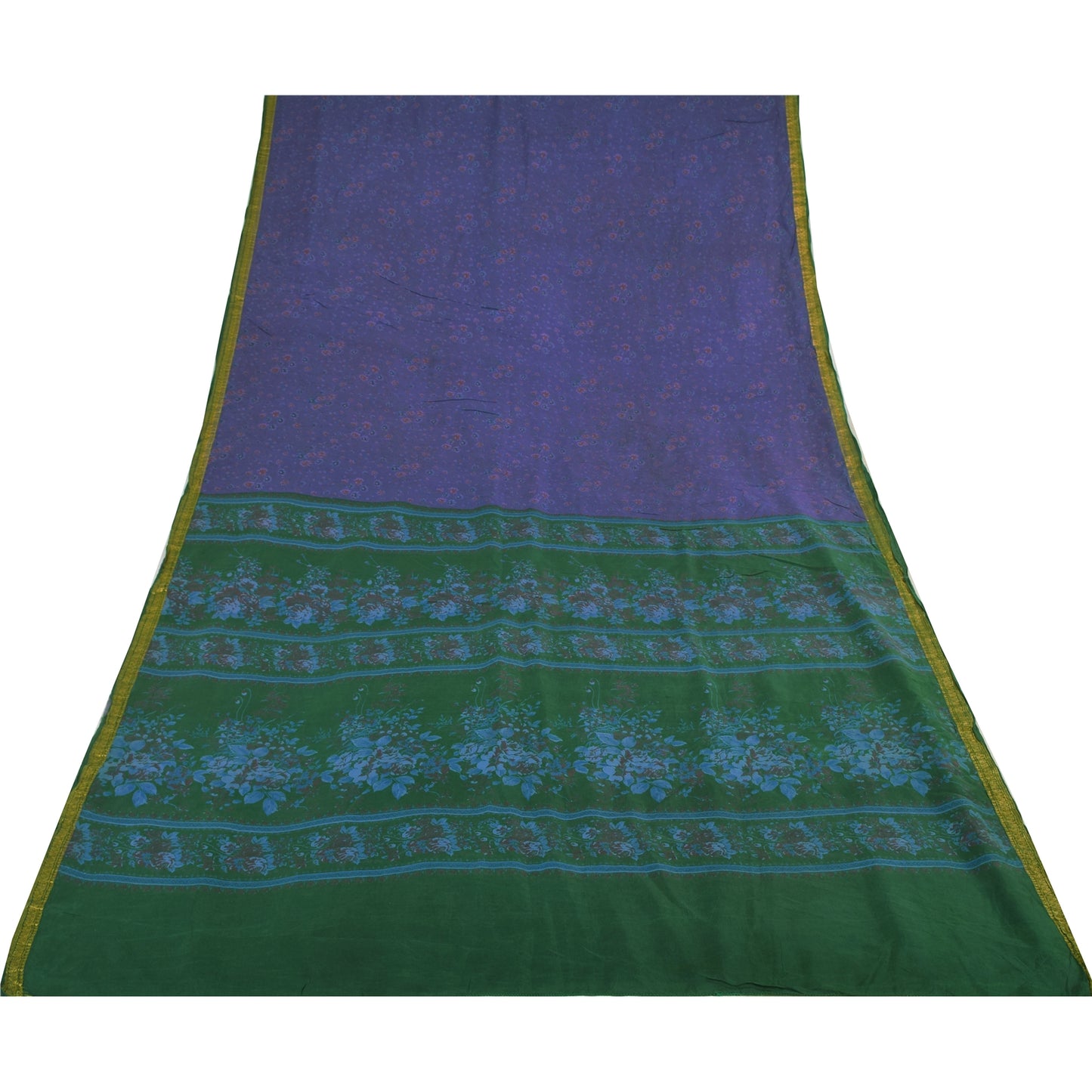 Sanskriti Vintage Sarees Purple Zari Border Pure Silk Printed Sari Craft Fabric