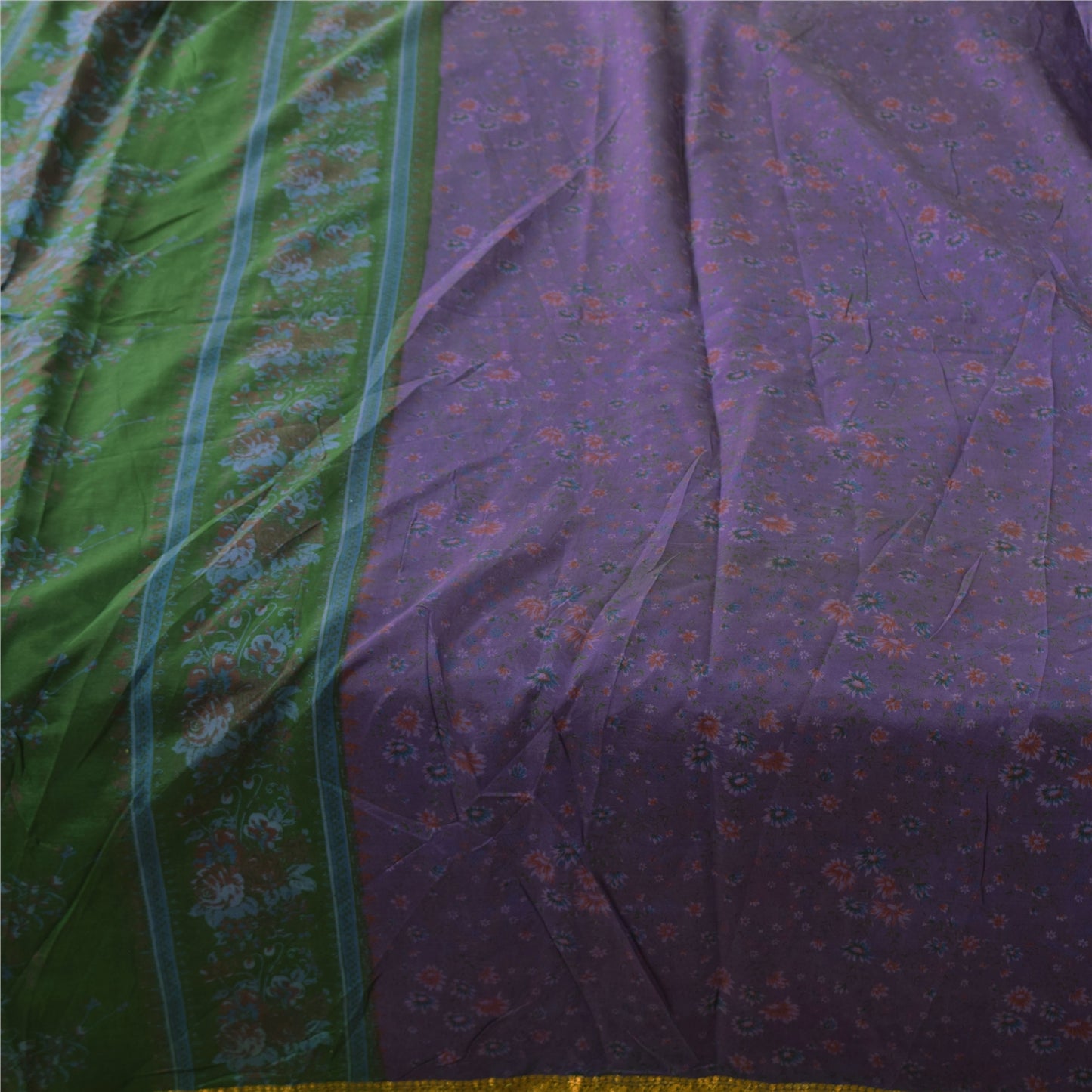 Sanskriti Vintage Sarees Purple Zari Border Pure Silk Printed Sari Craft Fabric