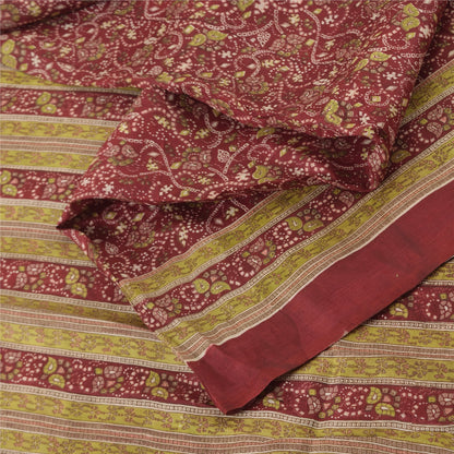 Sanskriti Vintage Sarees Dusty Red 100% Pure Silk Printed Sari 5yd Craft Fabric