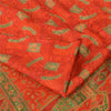 Sanskriti Vintage Sarees Orange/Green Pure Silk Printed Sari 6yd Craft Fabric