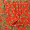 Sanskriti Vintage Sarees Orange/Green Pure Silk Printed Sari 6yd Craft Fabric