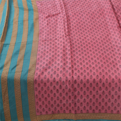 Sanskriti Vintage Sarees Indian 100%Pink Pure Silk Printed Sari 5yd Craft Fabric