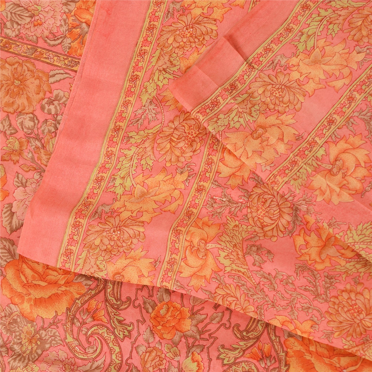 Sanskriti Vintage Sarees Blush Pink Pure Silk Printed Sari 6yd Craft Fabric