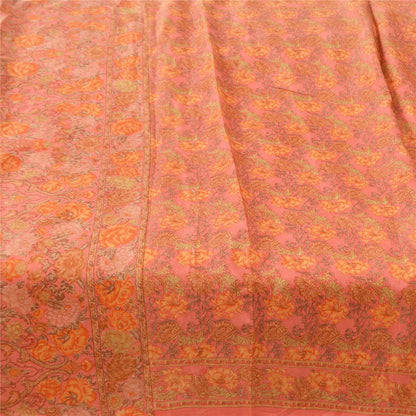 Sanskriti Vintage Sarees Blush Pink Pure Silk Printed Sari 6yd Craft Fabric