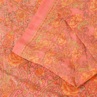 Sanskriti Vintage Sarees Blush Pink Pure Silk Printed Sari 6yd Craft Fabric