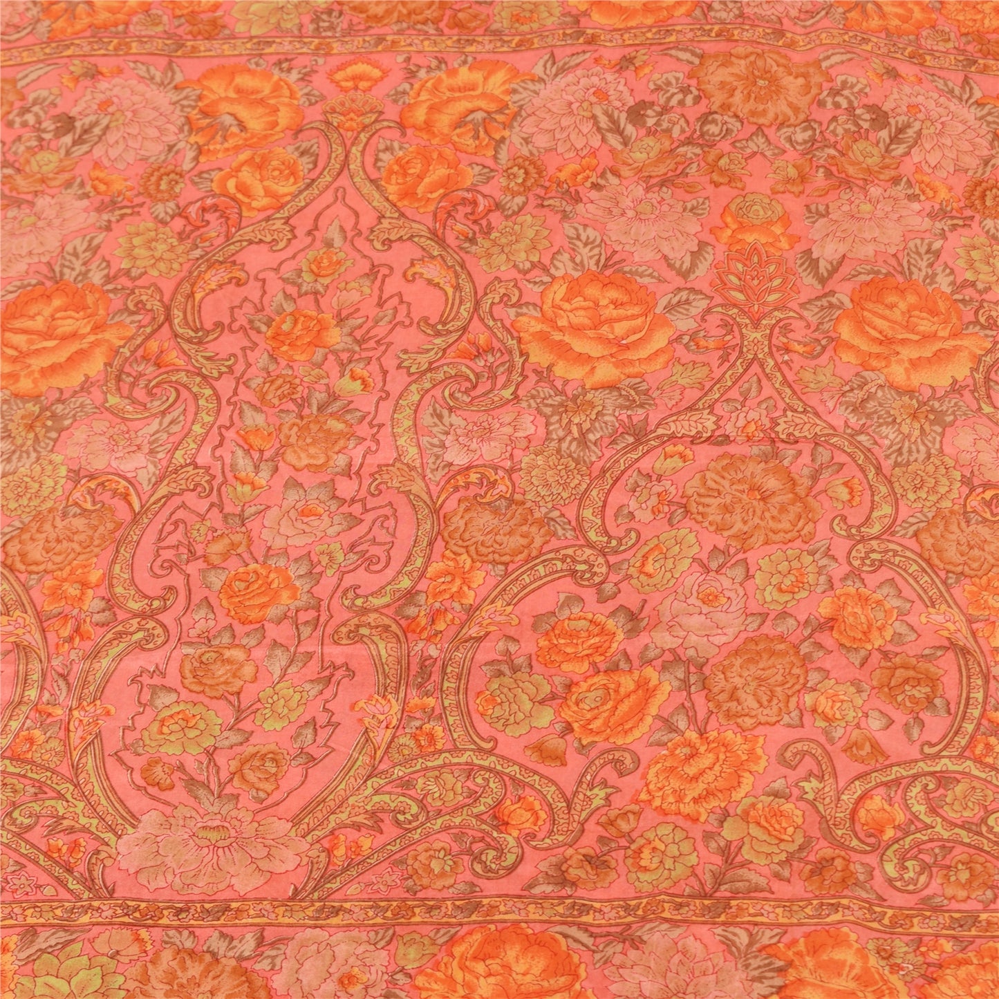 Sanskriti Vintage Sarees Blush Pink Pure Silk Printed Sari 6yd Craft Fabric