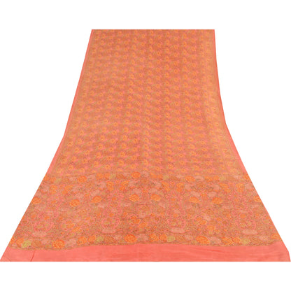 Sanskriti Vintage Sarees Blush Pink Pure Silk Printed Sari 6yd Craft Fabric