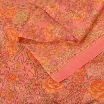 Sanskriti Vintage Sarees Blush Pink Pure Silk Printed Sari 6yd Craft Fabric