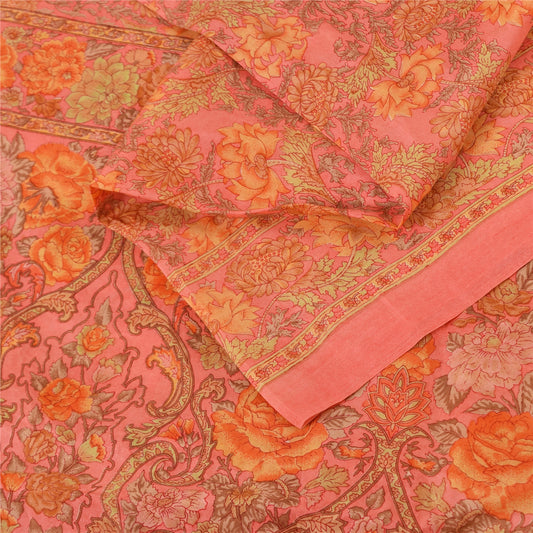 Sanskriti Vintage Sarees Blush Pink Pure Silk Printed Sari 6yd Craft Fabric