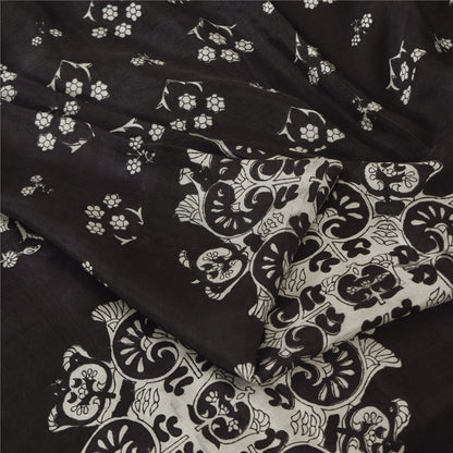 Sanskriti Vintage Sarees Black 100% Pure Silk Printed Sari 5yd Craft Fabric