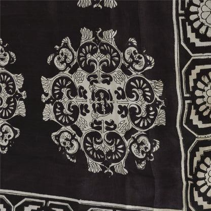 Sanskriti Vintage Sarees Black 100% Pure Silk Printed Sari 5yd Craft Fabric