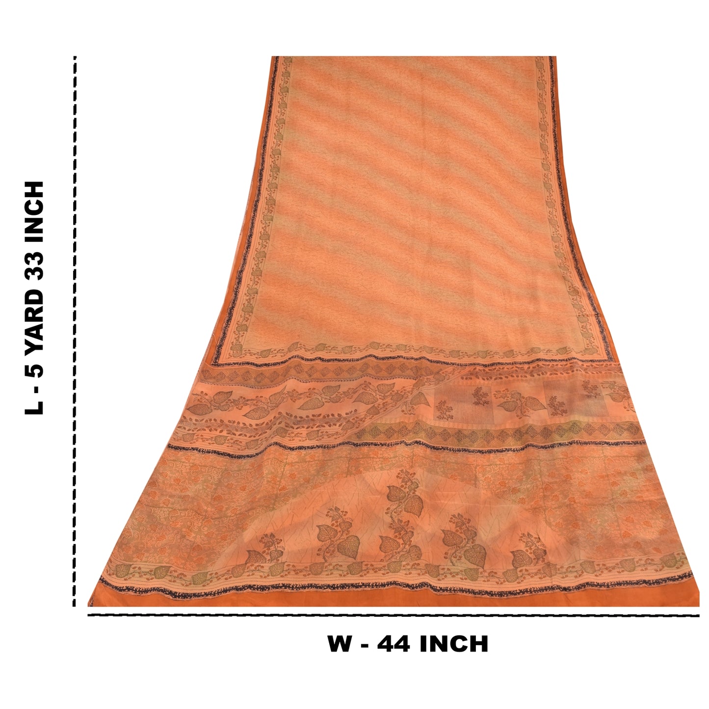 Sanskriti Vintage Sarees Orange 100% Pure Silk Printed Sari 5yd Craft Fabric