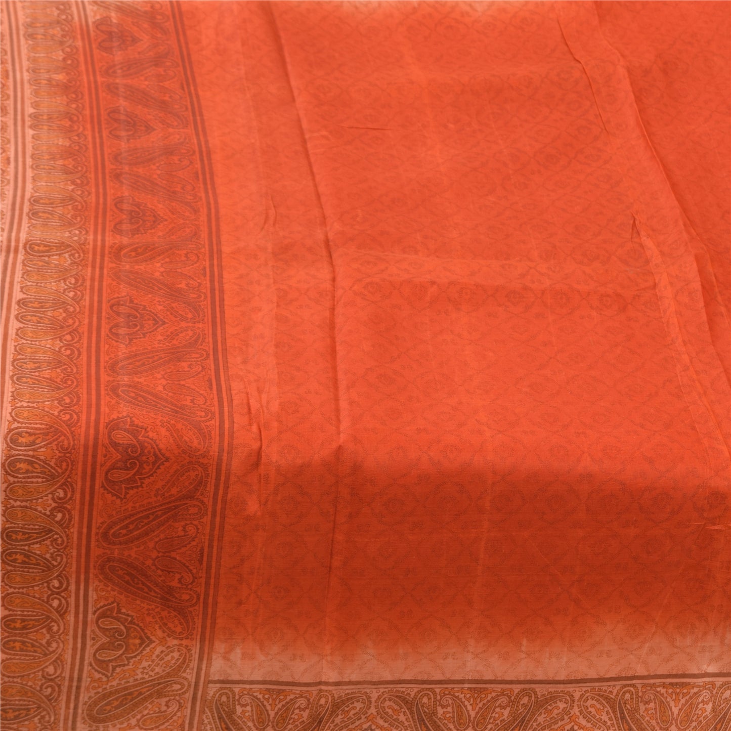 Sanskriti Vintage Sarees Orange Pure Silk Printed Sari 5yd Craft Fabric