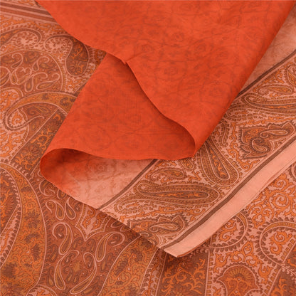 Sanskriti Vintage Sarees Orange Pure Silk Printed Sari 5yd Craft Fabric