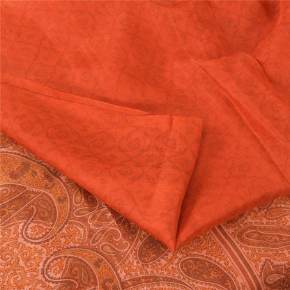 Sanskriti Vintage Sarees Orange Pure Silk Printed Sari 5yd Craft Fabric