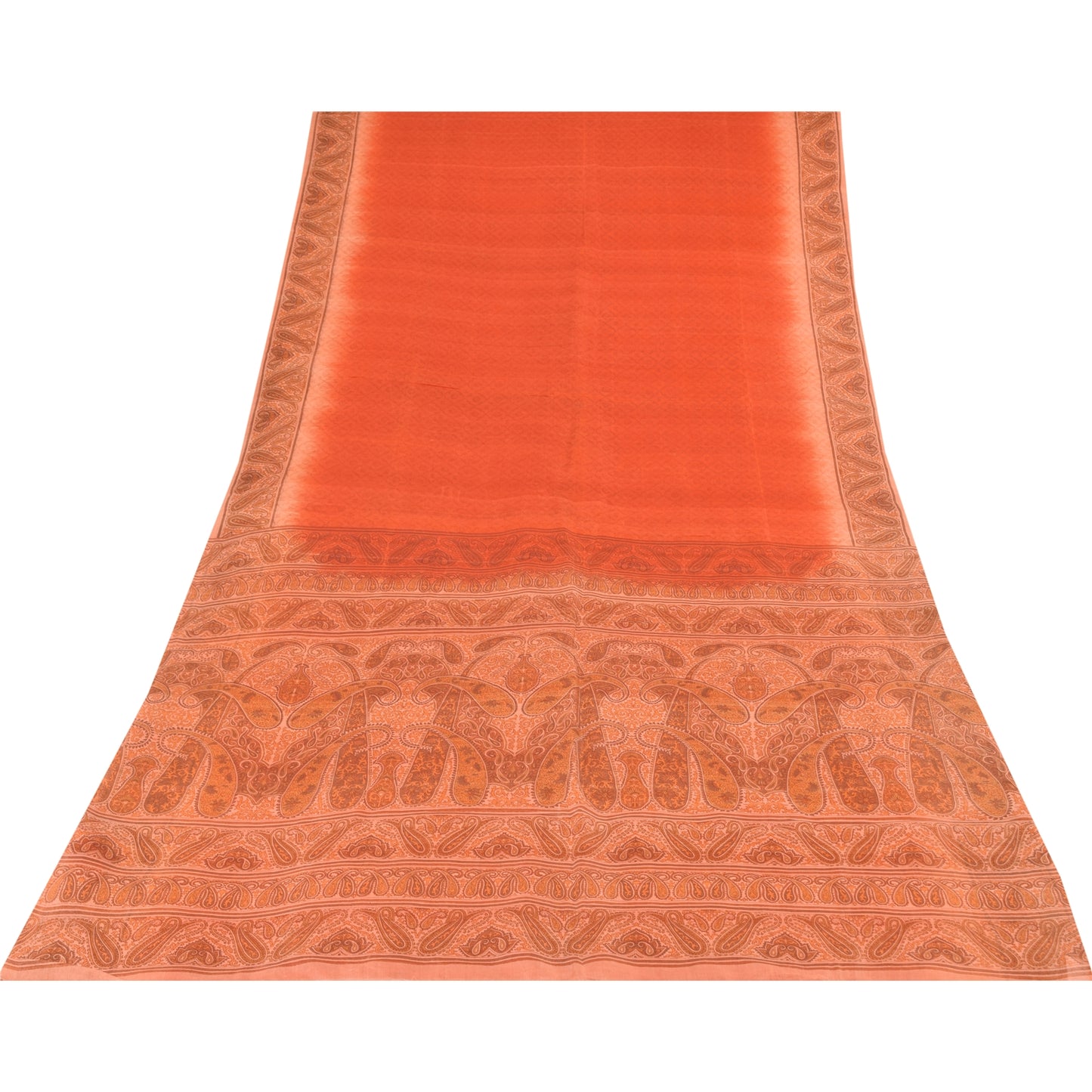 Sanskriti Vintage Sarees Orange Pure Silk Printed Sari 5yd Craft Fabric