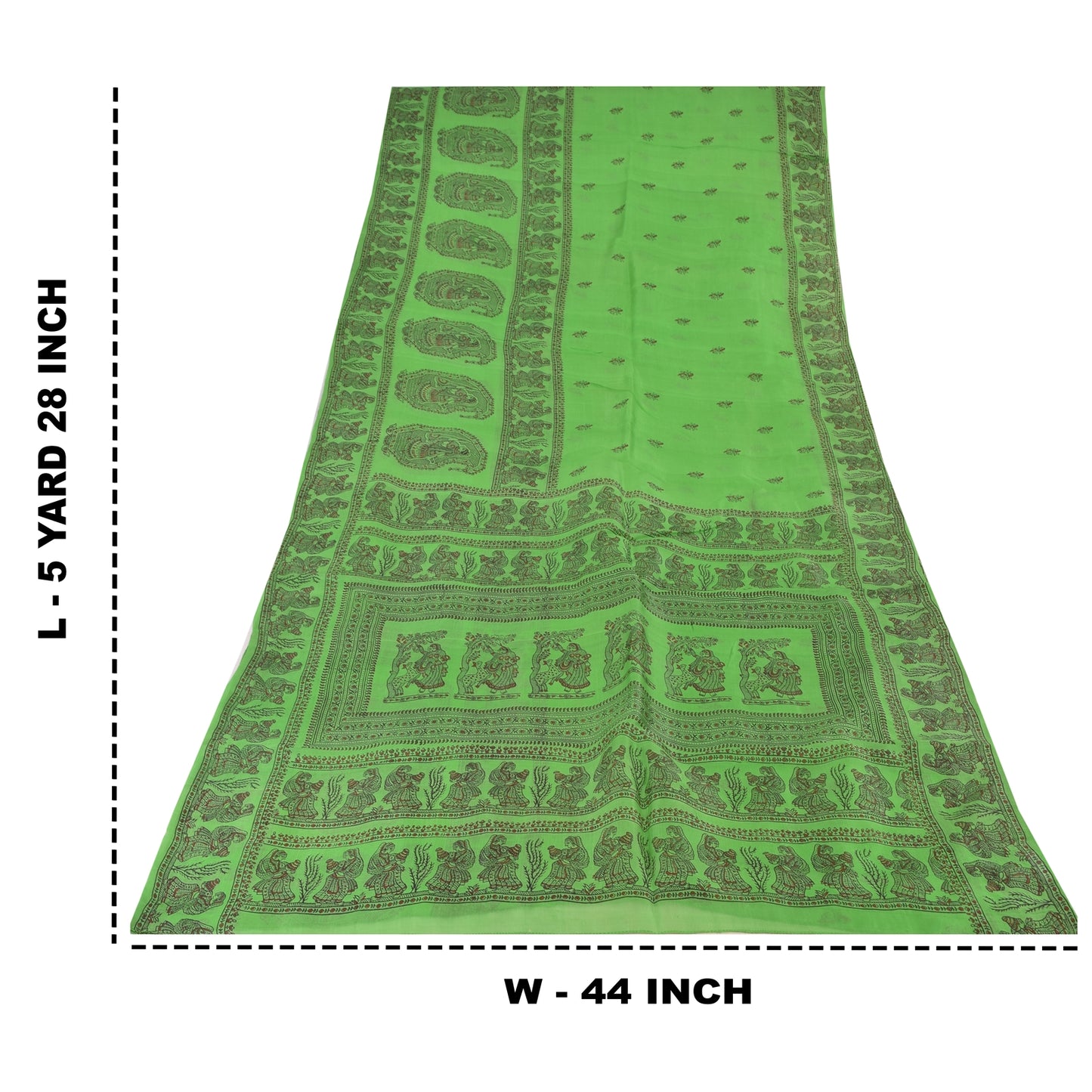 Sanskriti Vintage Sarees Green Pure Silk Women Printed Sari 5yd Craft Fabric