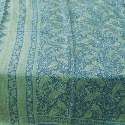 Sanskriti Vintage Sarees From India Blue Pure Silk Printed Sari 5yd Craft Fabric