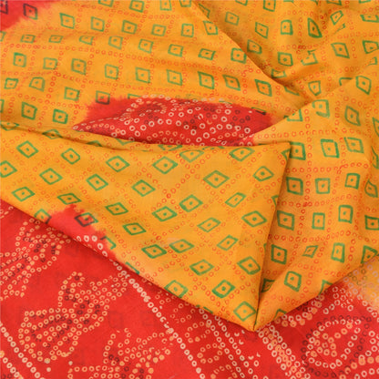 Sanskriti Vintage Sarees Yellow/Red Bandhani Printed Pure Silk Sari 5yd Fabric