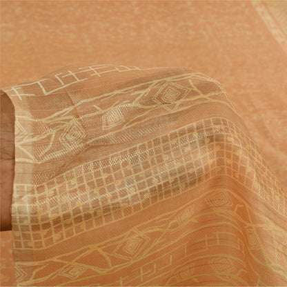 Sanskriti Vintage Sarees Dark Peach 100% Pure Silk Printed Sari 6yd Craft Fabric