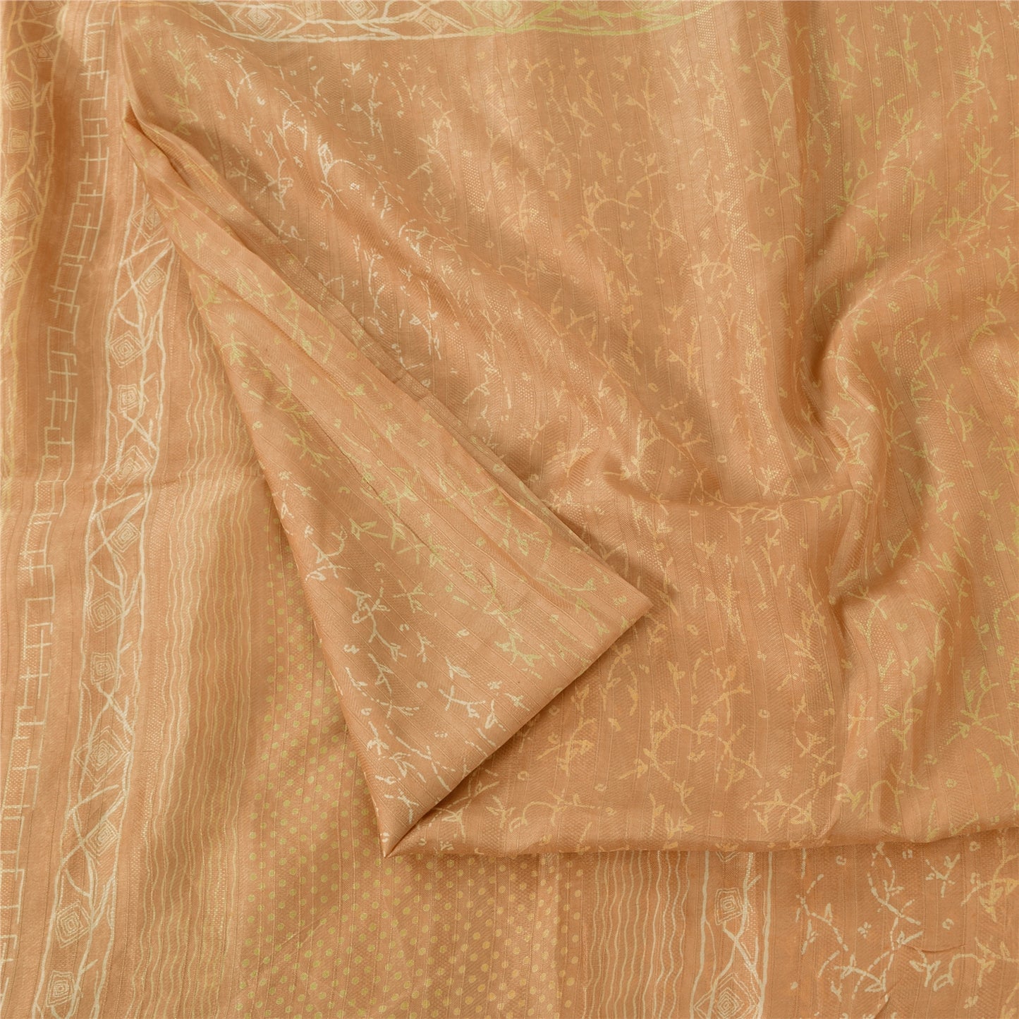 Sanskriti Vintage Sarees Dark Peach 100% Pure Silk Printed Sari 6yd Craft Fabric