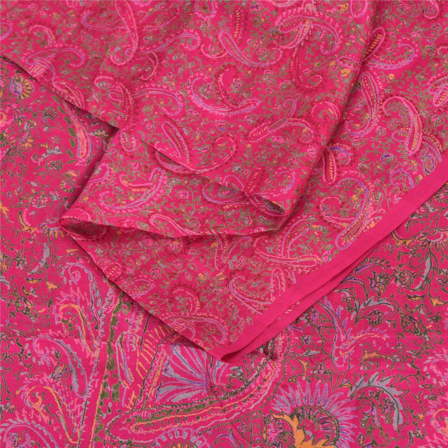 Sanskriti Vintage Sarees Hot Pink 100% Pure Silk Printed Sari 5+yd Craft Fabric