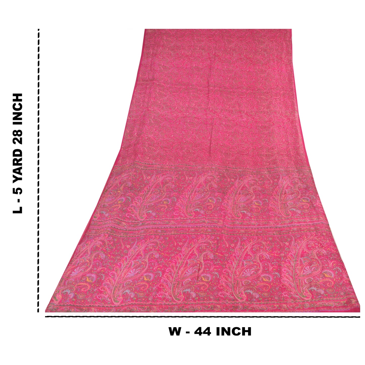 Sanskriti Vintage Sarees Hot Pink 100% Pure Silk Printed Sari 5+yd Craft Fabric