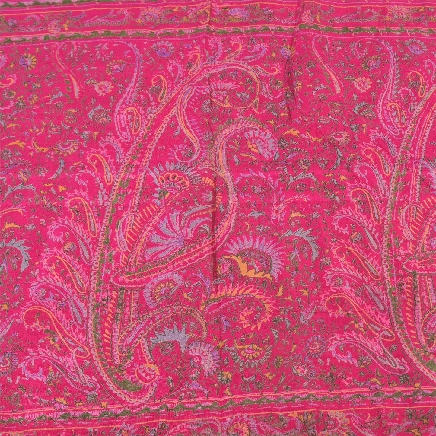 Sanskriti Vintage Sarees Hot Pink 100% Pure Silk Printed Sari 5+yd Craft Fabric