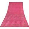 Sanskriti Vintage Sarees Hot Pink 100% Pure Silk Printed Sari 5+yd Craft Fabric