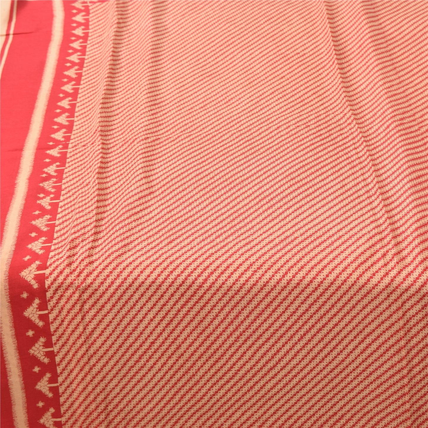 Sanskriti Vintage Sarees Red/Peach 100% Pure Silk Printed Sari 5+yd Craft Fabric