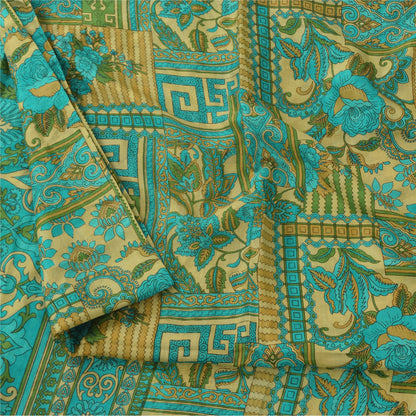 Sanskriti Vintage Sarees Green 100% Pure Silk Printed Sari 5+yd Craft Fabric