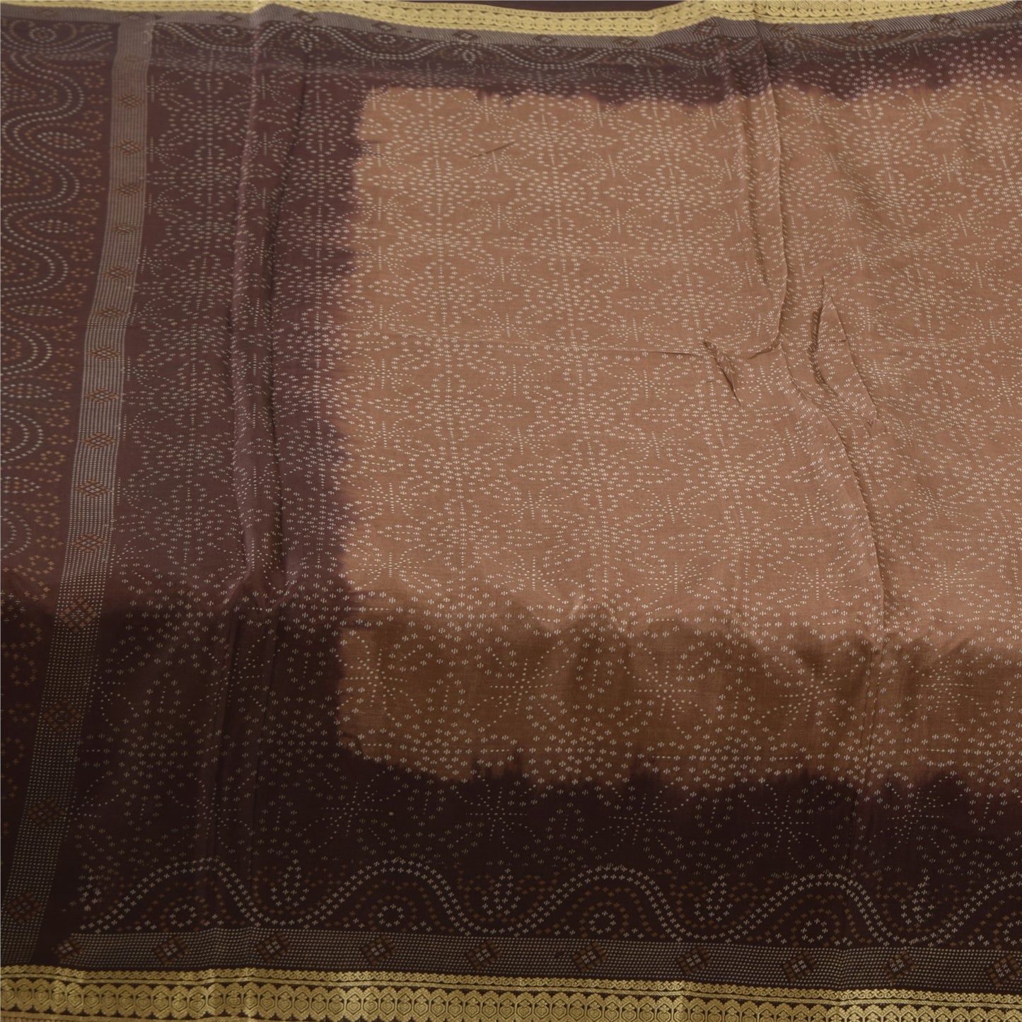 Sanskriti Vintage Sarees Shades Of Brown Pure Silk Print Sari 5+yd Craft Fabric