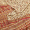 Sanskriti Vintage Sarees Ivory/Red 100% Pure Silk Printed Sari 6+yd Craft Fabric