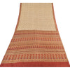 Sanskriti Vintage Sarees Ivory/Red 100% Pure Silk Printed Sari 6+yd Craft Fabric