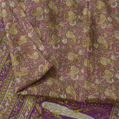 Sanskriti Vintage Sarees Purple Indian Pure Silk Printed Sari 5+yd Craft Fabric