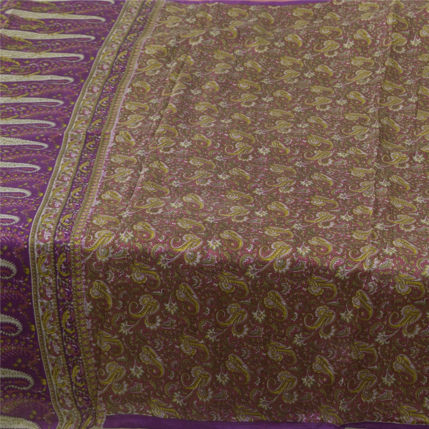 Sanskriti Vintage Sarees Purple Indian Pure Silk Printed Sari 5+yd Craft Fabric