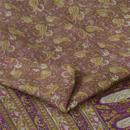 Sanskriti Vintage Sarees Purple Indian Pure Silk Printed Sari 5+yd Craft Fabric