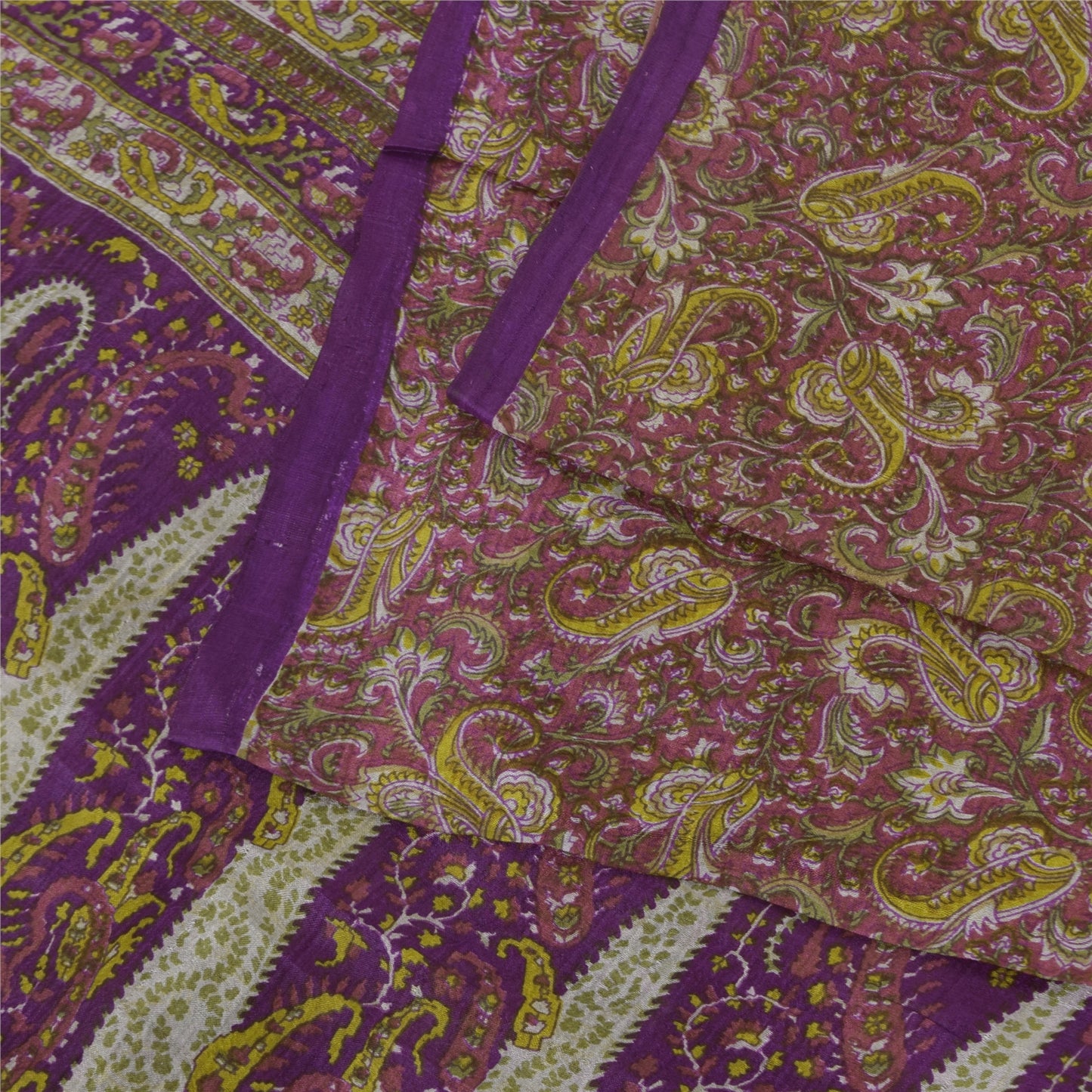 Sanskriti Vintage Sarees Purple Indian Pure Silk Printed Sari 5+yd Craft Fabric