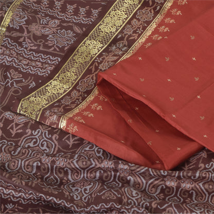 Sanskriti Vintage Sarees Red/Brown 100% Pure Silk Printed Sari 6+yd Craft Fabric