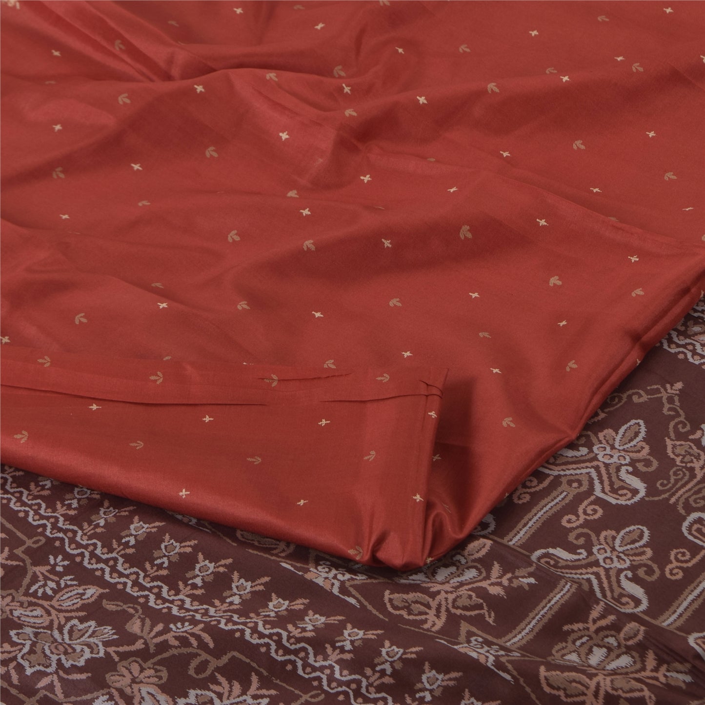 Sanskriti Vintage Sarees Red/Brown 100% Pure Silk Printed Sari 6+yd Craft Fabric