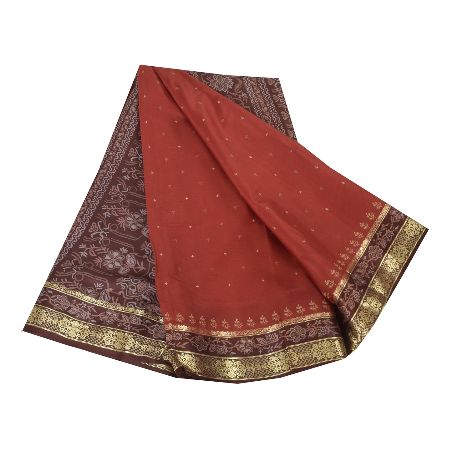 Sanskriti Vintage Sarees Red/Brown 100% Pure Silk Printed Sari 6+yd Craft Fabric