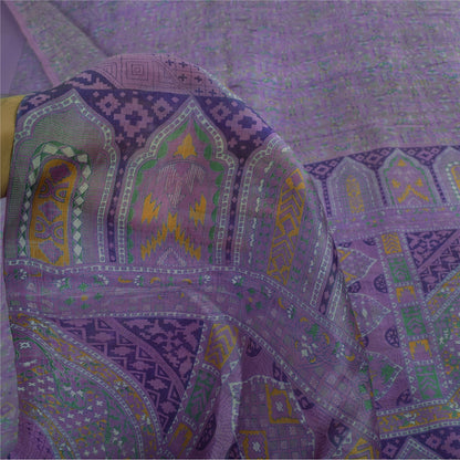 Sanskriti Vintage Sarees Purple 100% Pure Silk Printed Sari 5+yd Craft Fabric