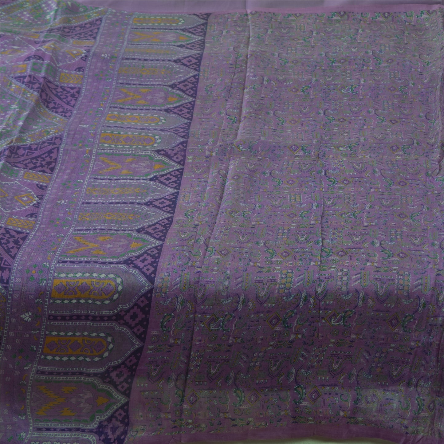 Sanskriti Vintage Sarees Purple 100% Pure Silk Printed Sari 5+yd Craft Fabric