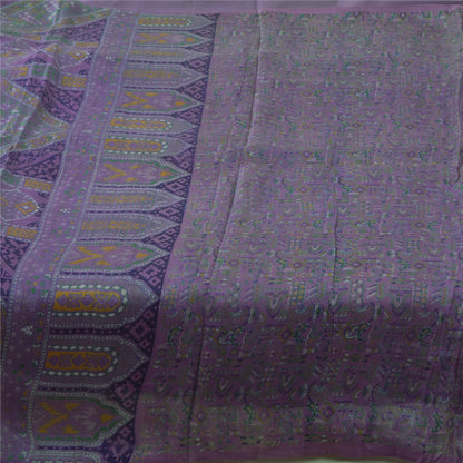 Sanskriti Vintage Sarees Purple 100% Pure Silk Printed Sari 5+yd Craft Fabric